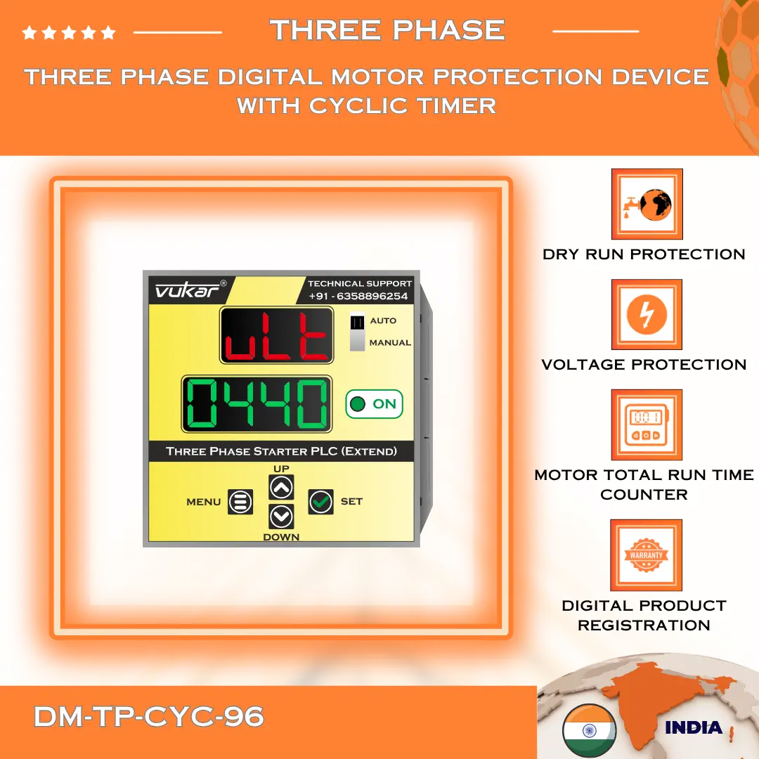 Three Phase Digital Meter with Motor Protection & Cyclic Timer (DM-TP-CYC-96) VUKAR