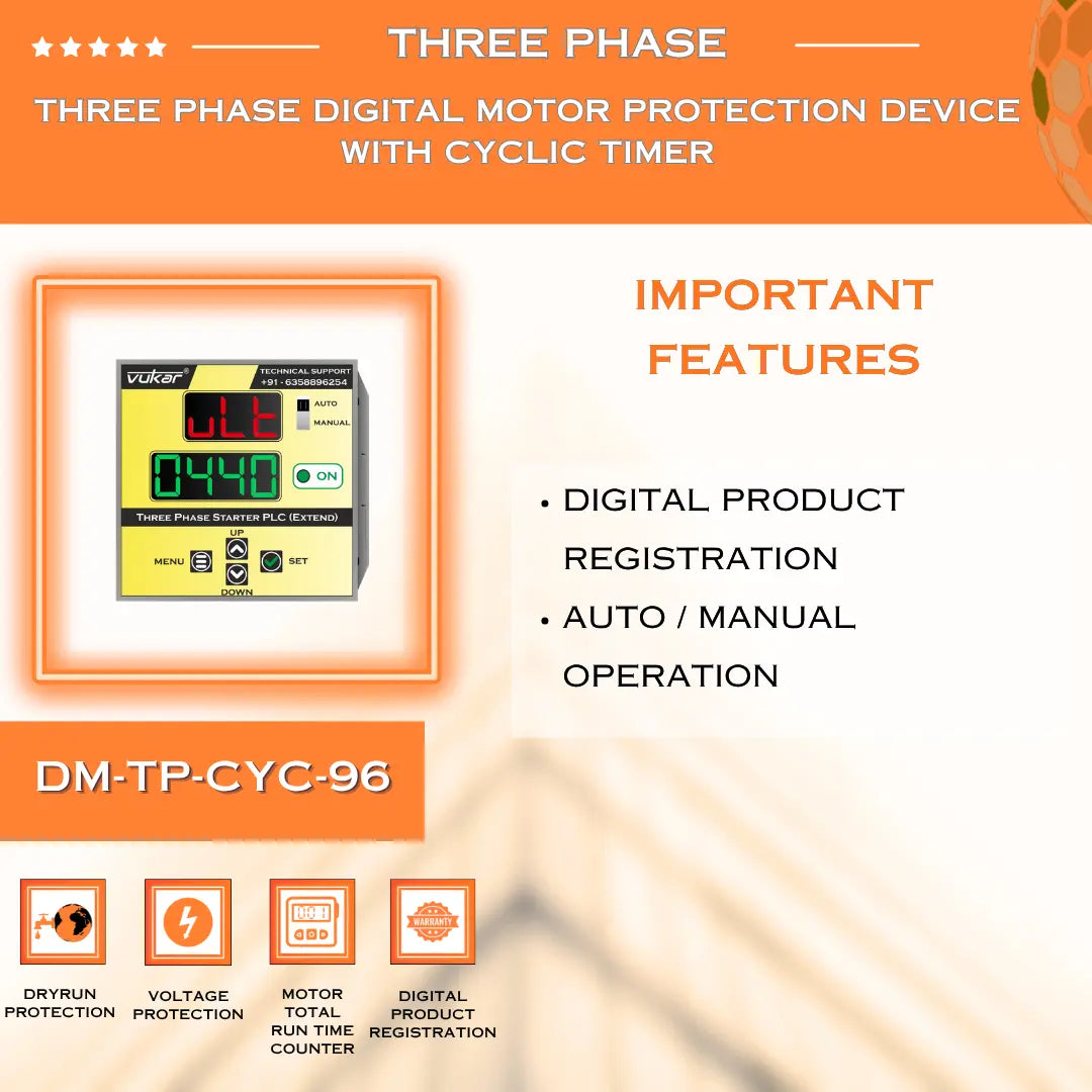 Three Phase Digital Meter with Motor Protection & Cyclic Timer (DM-TP-CYC-96) VUKAR