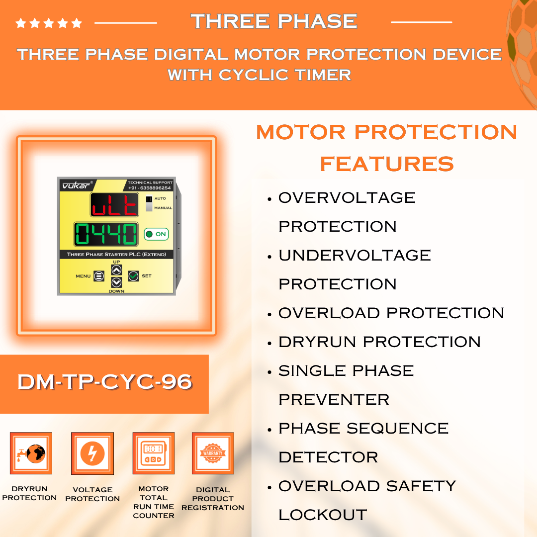 Three Phase Digital Meter with Motor Protection & Cyclic Timer (DM-TP-CYC-96)