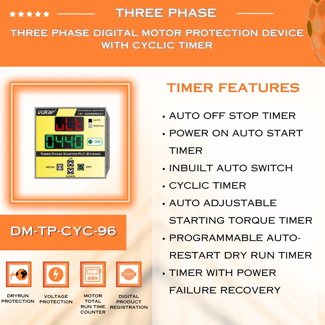 Three Phase Digital Meter with Motor Protection & Cyclic Timer (DM-TP-CYC-96) VUKAR