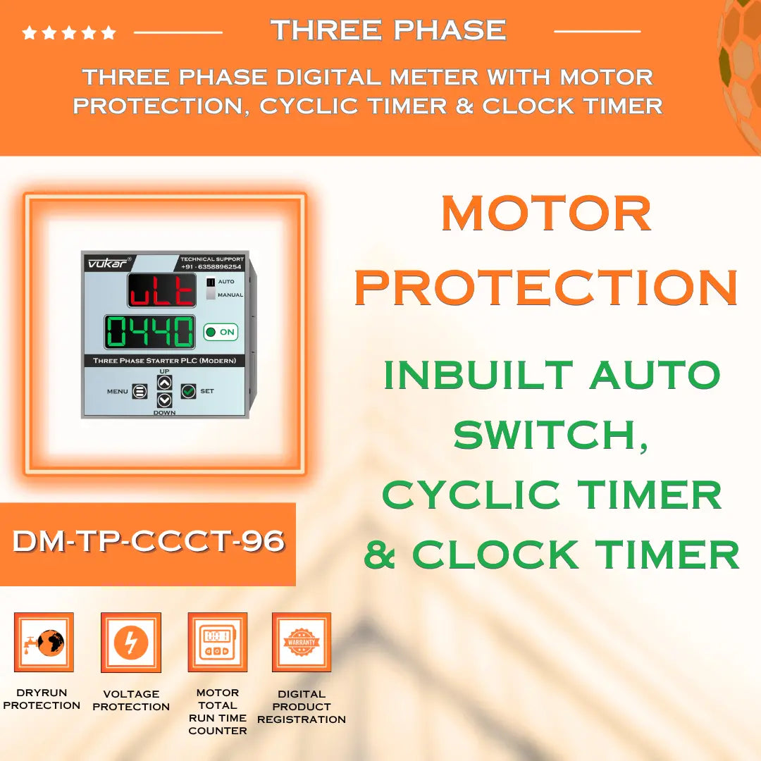 Three Phase Digital Meter with Motor Protection, Cyclic Timer & Clock Timer (DM-TP-CCCT-96) VUKAR