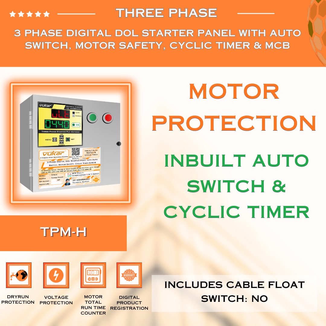 3 Phase Digital DOL Starter Panel with Auto Switch, Motor Safety, Cyclic Timer & MCB (TPM-H)