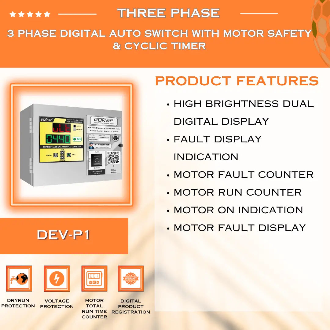 3 Phase Digital Auto Switch with Motor Safety & Cyclic Timer (DEV-P1) VUKAR