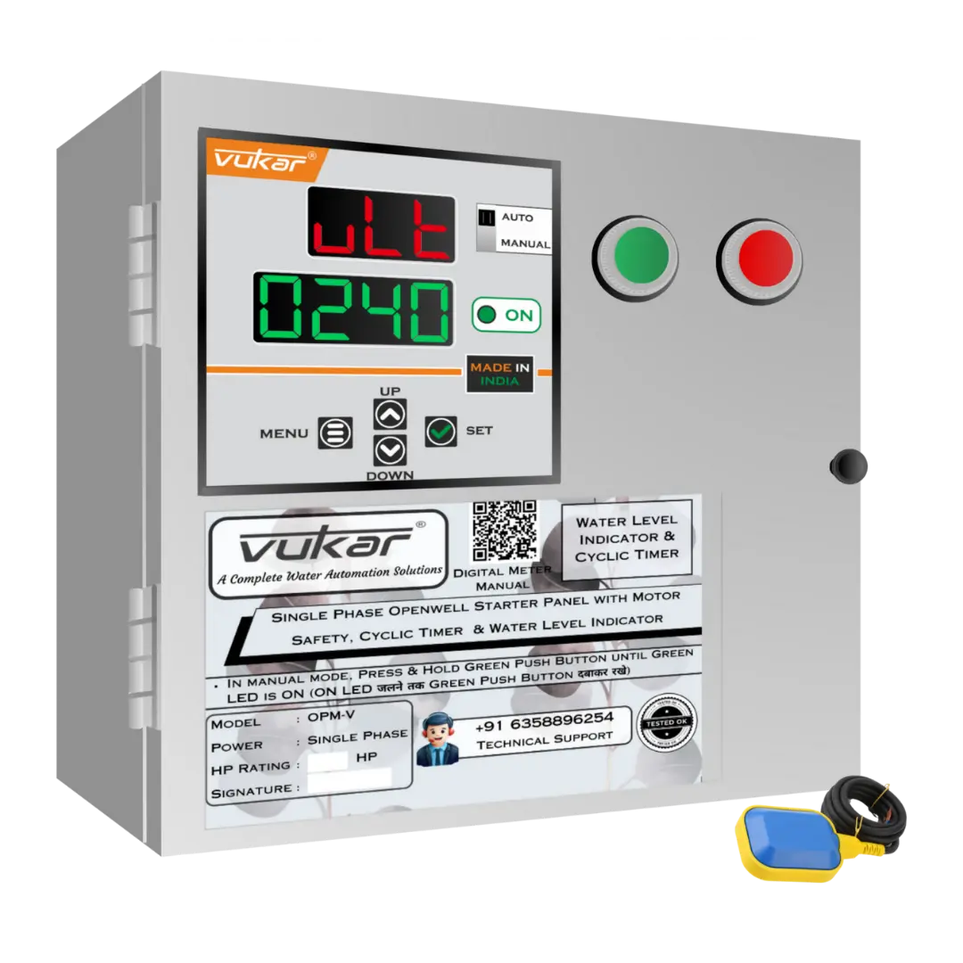Single Phase Openwell Starter Panel with Motor Safety, Cyclic Timer & Water Level Indicator (OPM-V) VUKAR