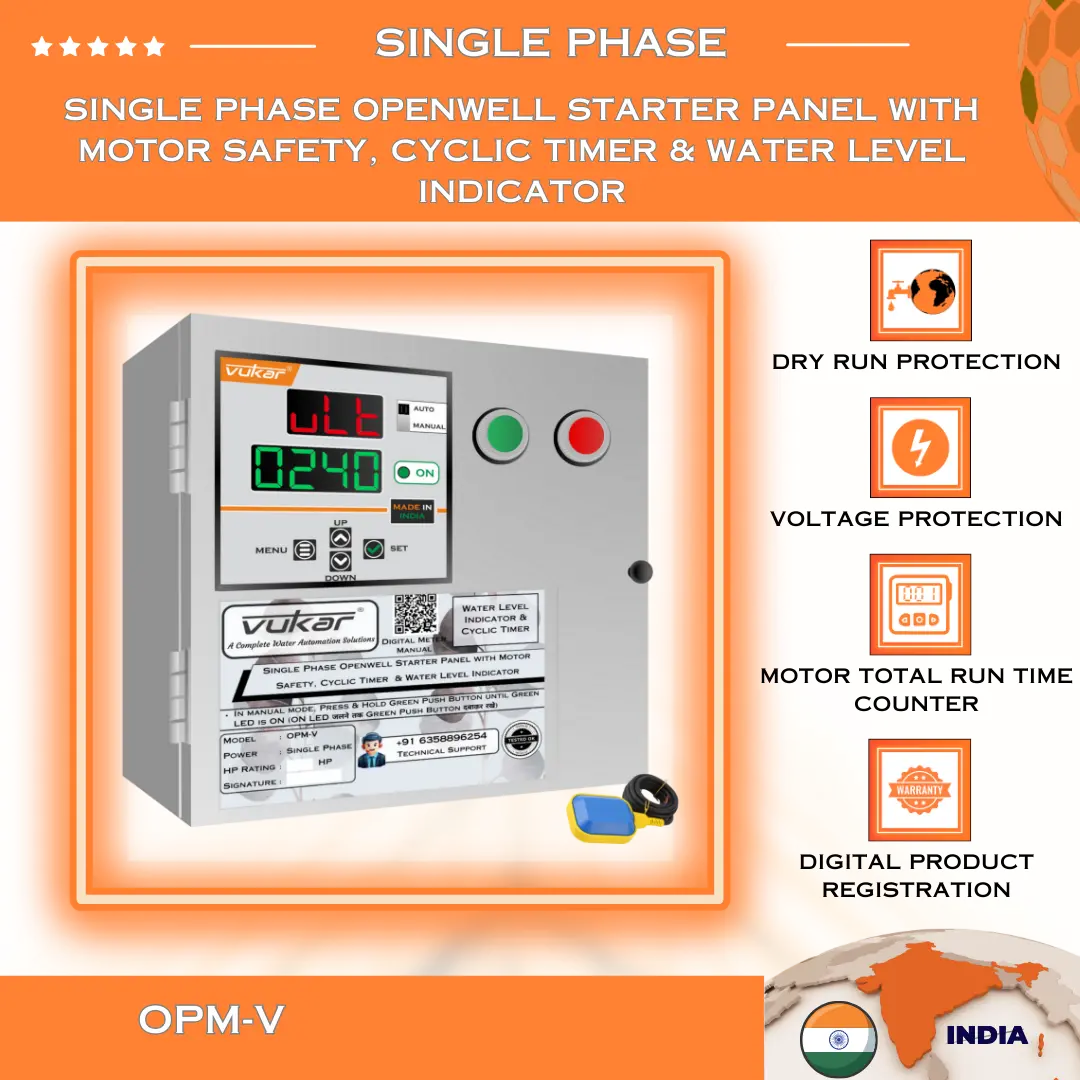 Single Phase Openwell Starter Panel with Motor Safety, Cyclic Timer & Water Level Indicator (OPM-V) VUKAR
