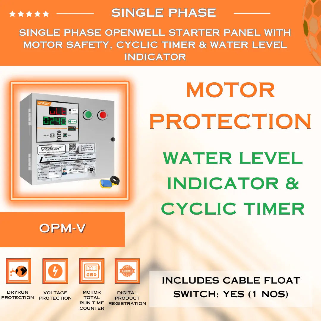 Single Phase Openwell Starter Panel with Motor Safety, Cyclic Timer & Water Level Indicator (OPM-V) VUKAR