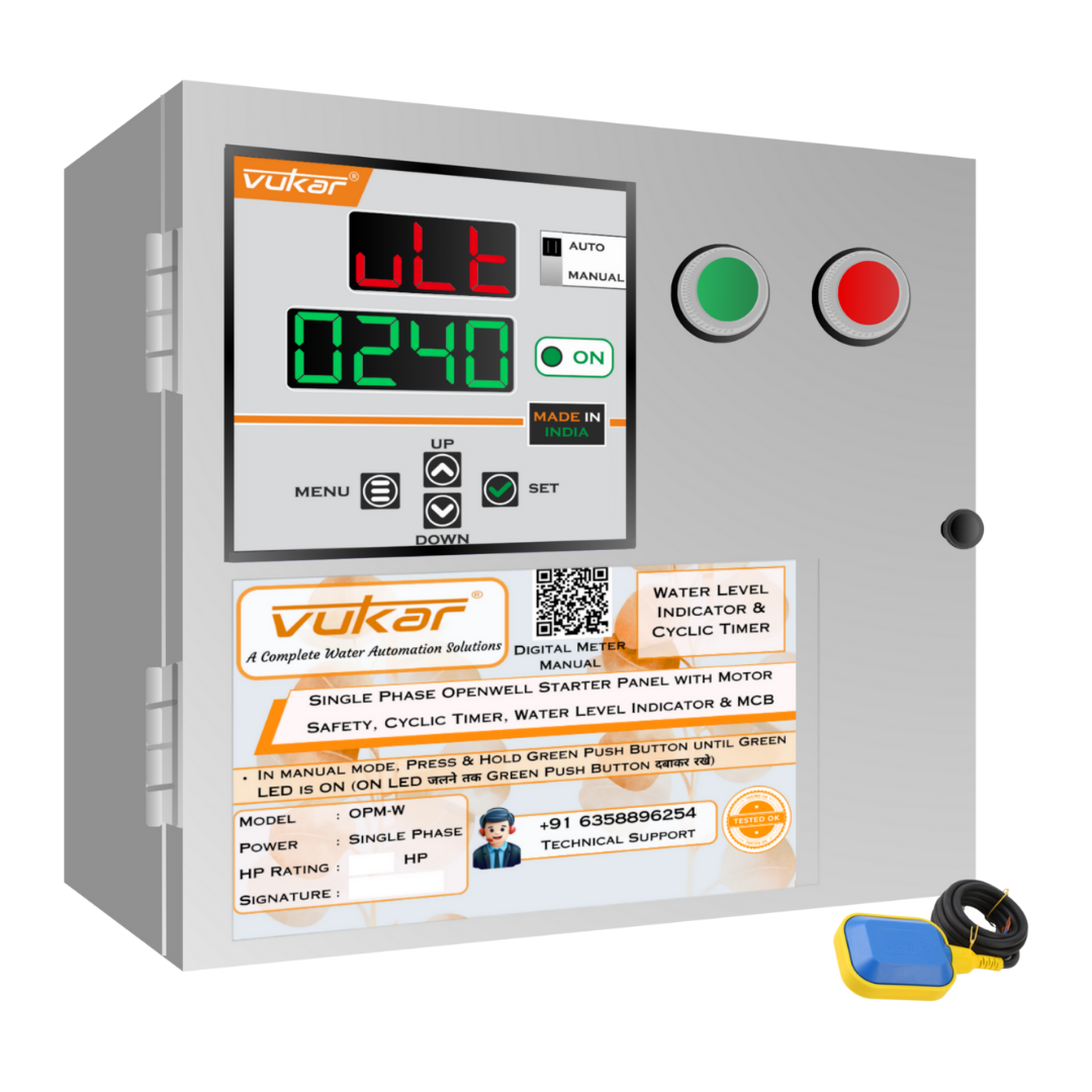 Single Phase Openwell Starter Panel with Motor Safety, Cyclic Timer, Water Level Indicator & MCB (OPM-W)