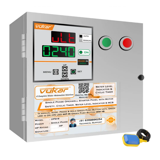 Single Phase Openwell Starter Panel with Motor Safety, Cyclic Timer, Water Level Indicator & MCB (OPM-W) VUKAR