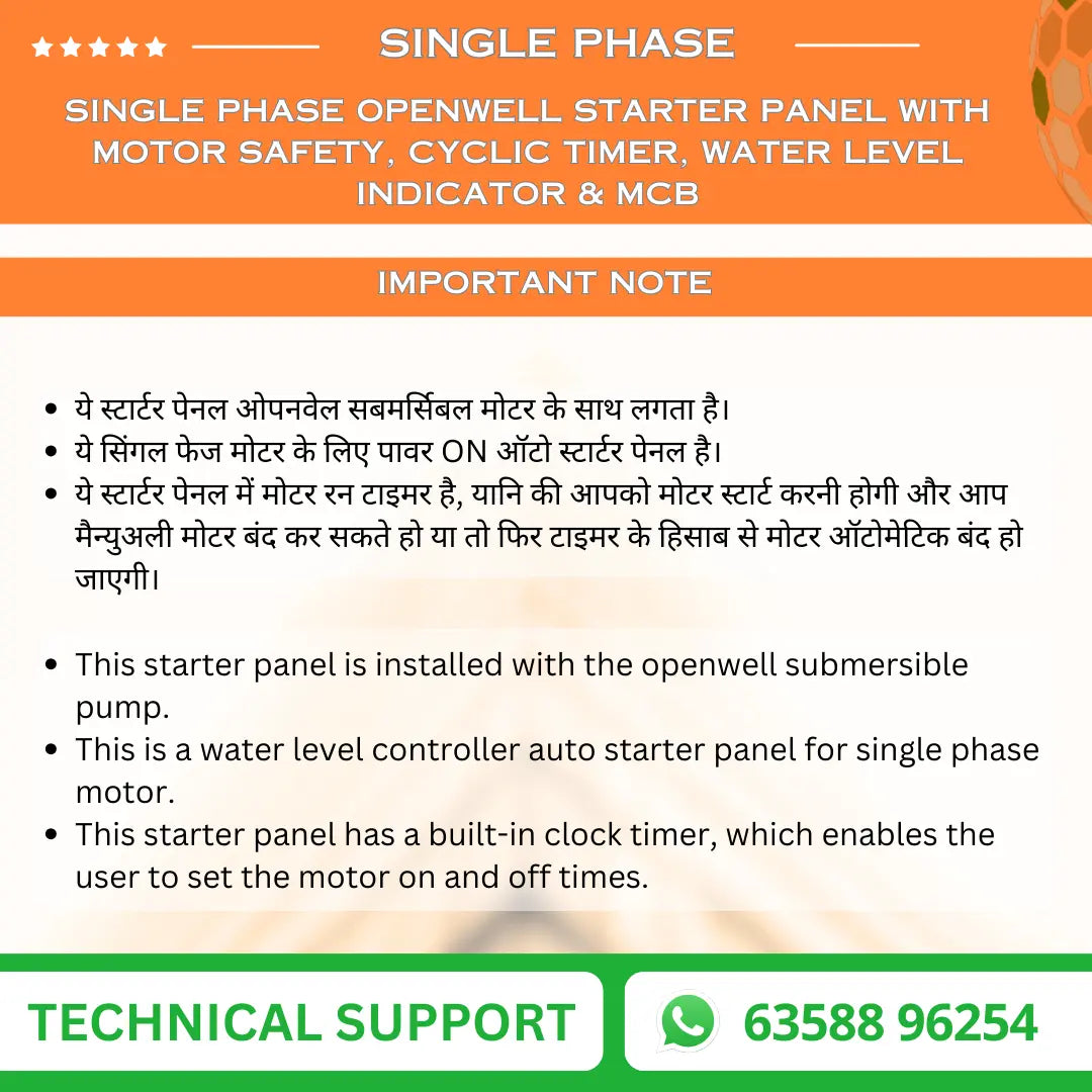 Single Phase Openwell Starter Panel with Motor Safety, Cyclic Timer, Water Level Indicator & MCB (OPM-W) VUKAR