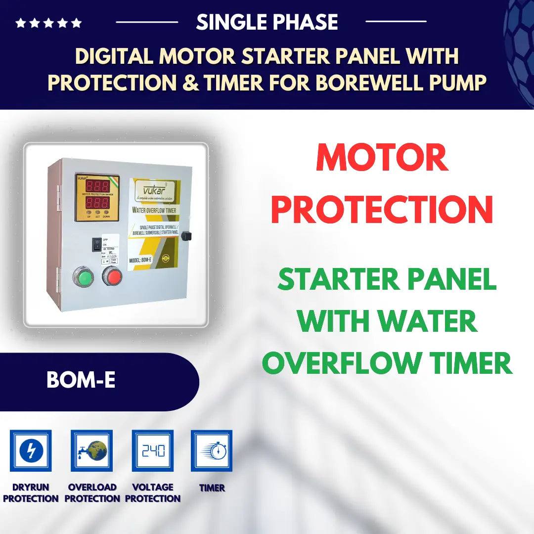 Single Phase Digital Openwell / Borewell Starter Panel with Motor Safety & Motor Auto Off / Stop Timer (BOM-E) VUKAR