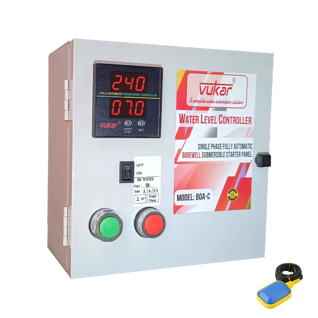 Single Phase Openwell / Borewell Automatic Starter Panel with Water Level Controller,  Motor Safety & Cyclic Timer (BOA-C) VUKAR