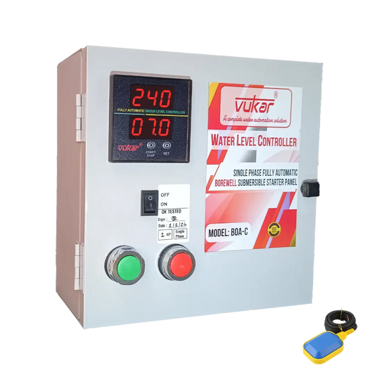 Single Phase Openwell / Borewell Automatic Starter Panel with Water Level Controller,  Motor Safety & Cyclic Timer (BOA-C) VUKAR