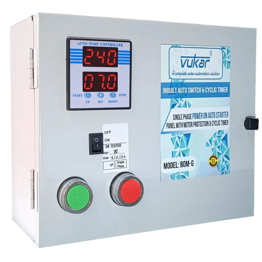 Heavy Duty Single Phase Openwell / Borewell Auto Starter Panel with Motor Safety & Cyclic Timer (BOM-G) VUKAR