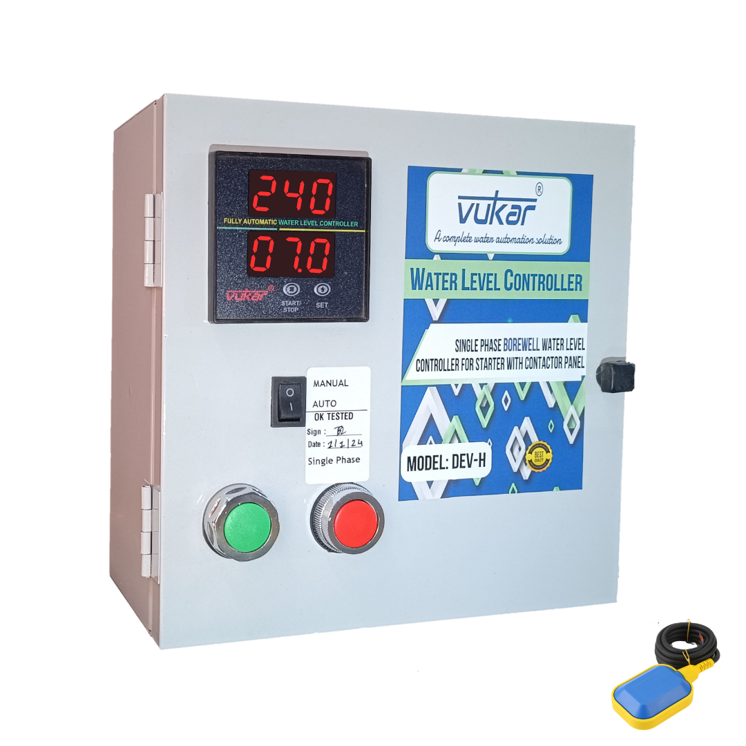 Single Phase Digital Automatic Borewell Submersible Pump Water Level  Controller with Motor Dry Run, Overload and Voltage Protection with Float  Switch
