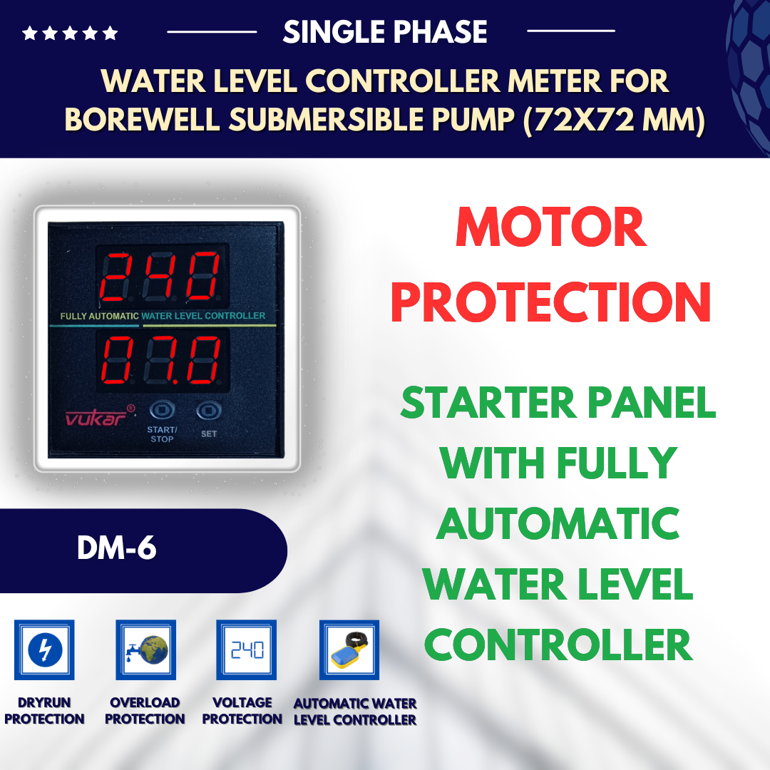 Single Phase Water Level Controller Meter for Borewell Submersible Pump (72x72 mm)
