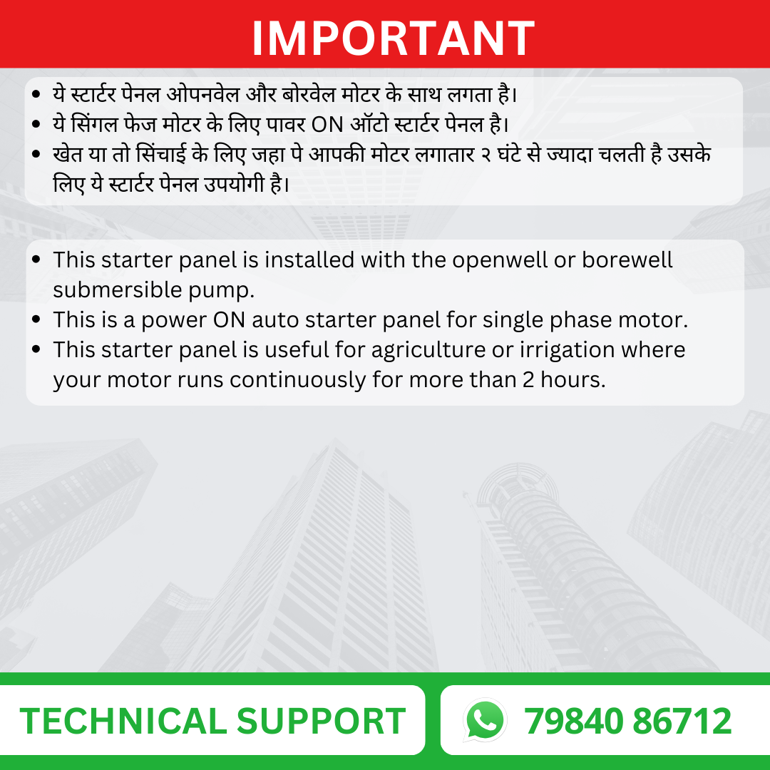 Power ON Digital Single Phase Motor Auto Starter Borewell Submersible Pump Panel Board with Motor Dry Run, Overload, Voltage Protection and Cyclic Timer (BOM-G)