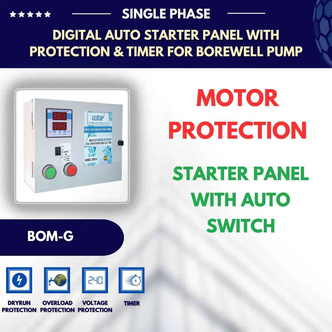Heavy Duty Single Phase Openwell / Borewell Auto Starter Panel with Motor Safety & Cyclic Timer (BOM-G) VUKAR