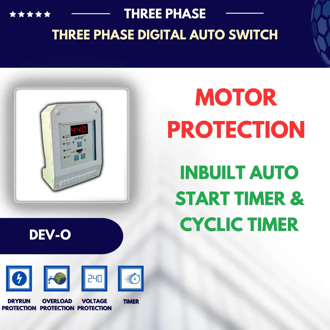 3 Phase Digital Auto Switch with Motor Safety & Timer (2HP to 100HP) VUKAR