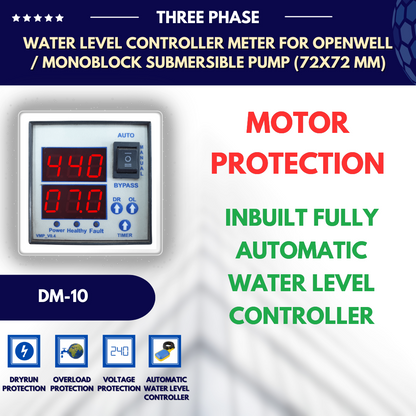 Three Phase Water Level Controller Meter for Openwell / Monoblock Submersible Pump (72x72 mm)