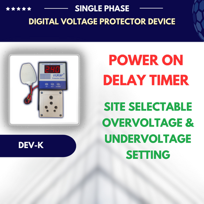 Single Phase Automatic Overvoltage and Undervoltage Protector (Adjustable Setting) with Digital Display for Home Appliances with Ampere Capacity of 16A (DEV-K)