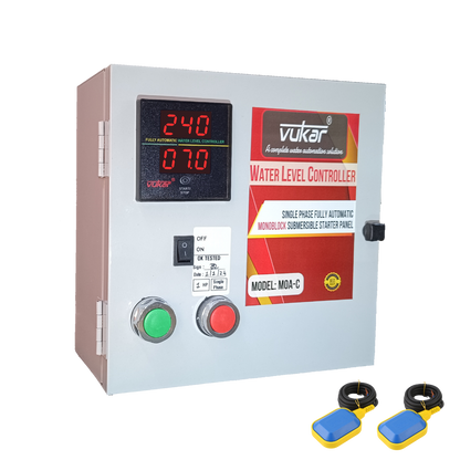 Single Phase Digital Fully Automatic Water Level Controller Starter Panel Board for Corporation Water Supply with Motor Dry Run, Overload, Voltage Protection and Float Switch Sensor (MOA-C)