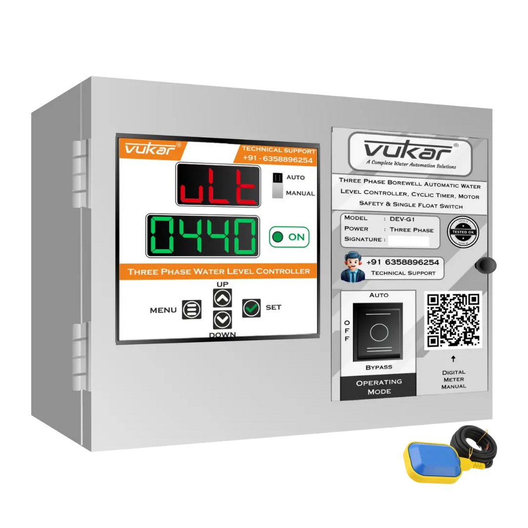 Three Phase Motor Protection Device with Cyclic Timer & Water Level – VUKAR
