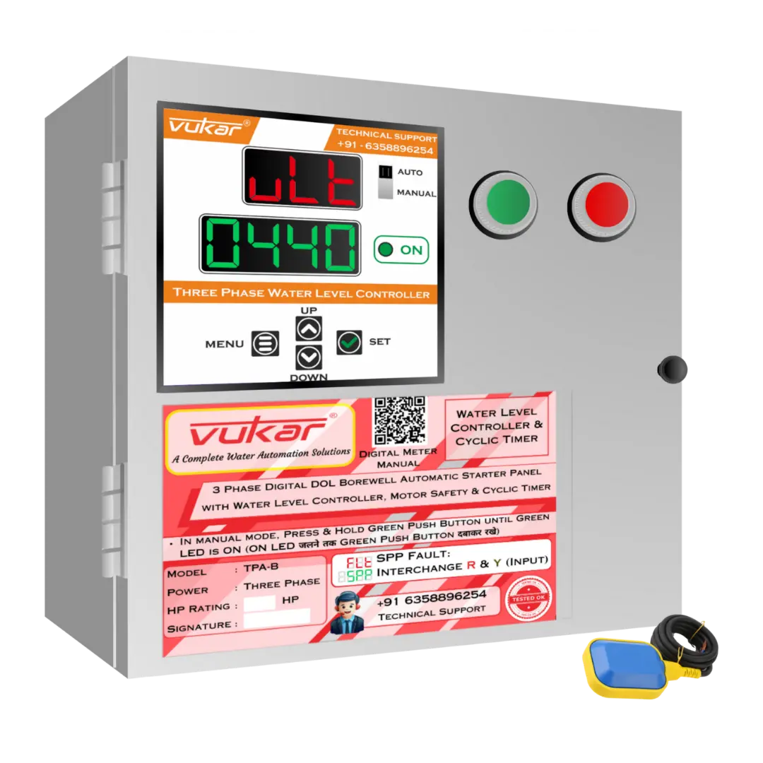 3 Phase Digital DOL Borewell Automatic Starter Panel with Water Level Controller,  Motor Safety & Cyclic Timer (TPA-B) VUKAR