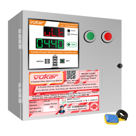 3 Phase Digital DOL Borewell Automatic Starter Panel with Water Level Controller,  Motor Safety & Cyclic Timer (TPA-B)