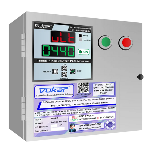 3 Phase Digital DOL Starter Panel with Auto Switch, Motor Safety, Cyclic Timer & Clock Timer (TPM-T) VUKAR