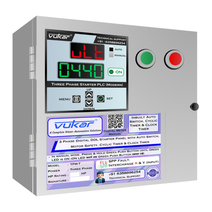 3 Phase Digital DOL Starter Panel with Auto Switch, Motor Safety, Cyclic Timer & Clock Timer (TPM-T)