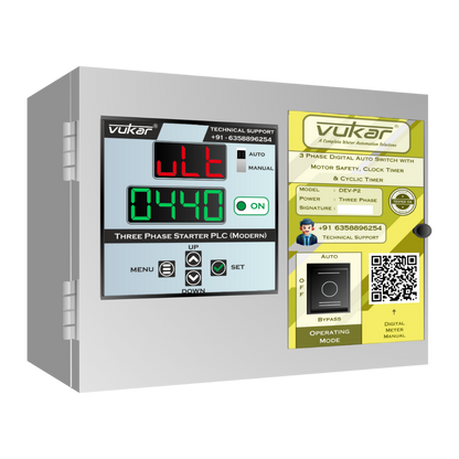 3 Phase Digital Auto Switch with Motor Safety, Clock Timer & Cyclic Timer (DEV-P2)
