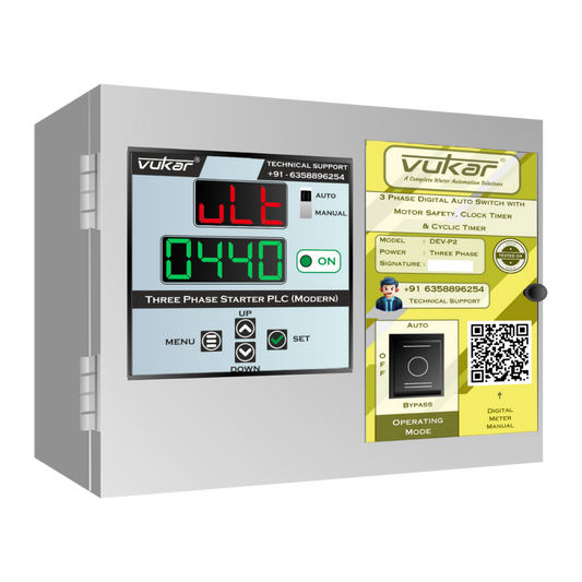 3 Phase Digital Auto Switch with Motor Safety, Clock Timer & Cyclic Timer (DEV-P2)