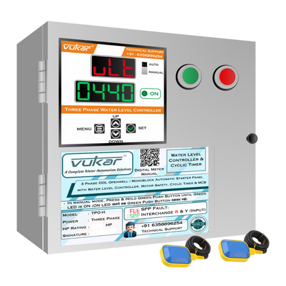 3 Phase DOL Openwell / Monoblock Automatic Starter Panel with Water Level Controller,  Motor Safety, Cyclic Timer & MCB (TPO-H)