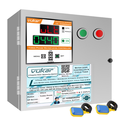 3 Phase DOL Openwell / Monoblock Automatic Starter Panel with Water Level Controller,  Motor Safety, Cyclic Timer & MCB (TPO-H)