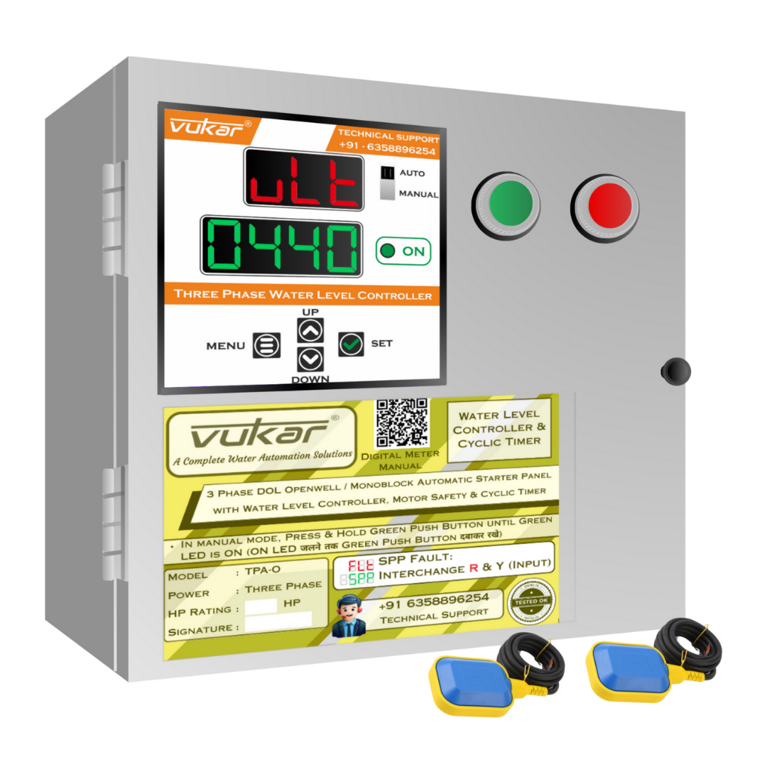 3 Phase DOL Openwell / Monoblock Automatic Starter Panel with Water Level Controller,  Motor Safety & Cyclic Timer (TPA-O)