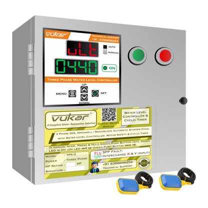 3 Phase DOL Openwell / Monoblock Automatic Starter Panel with Water Level Controller,  Motor Safety & Cyclic Timer (TPA-O)