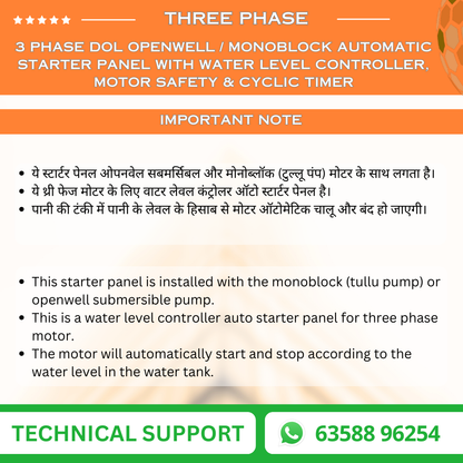 3 Phase DOL Openwell / Monoblock Automatic Starter Panel with Water Level Controller,  Motor Safety & Cyclic Timer (TPA-O)