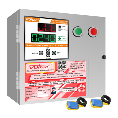 Single Phase Openwell Automatic Starter Panel with Water Level Controller, Motor Safety & Cyclic Timer (OPA-B)