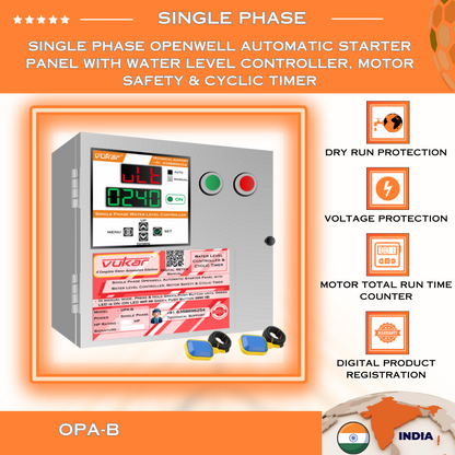 Single Phase Openwell Automatic Starter Panel with Water Level Controller, Motor Safety & Cyclic Timer (OPA-B)