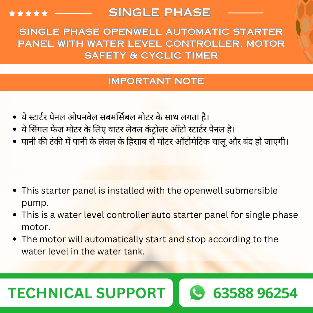 Single Phase Openwell Automatic Starter Panel with Water Level Controller, Motor Safety & Cyclic Timer (OPA-B)