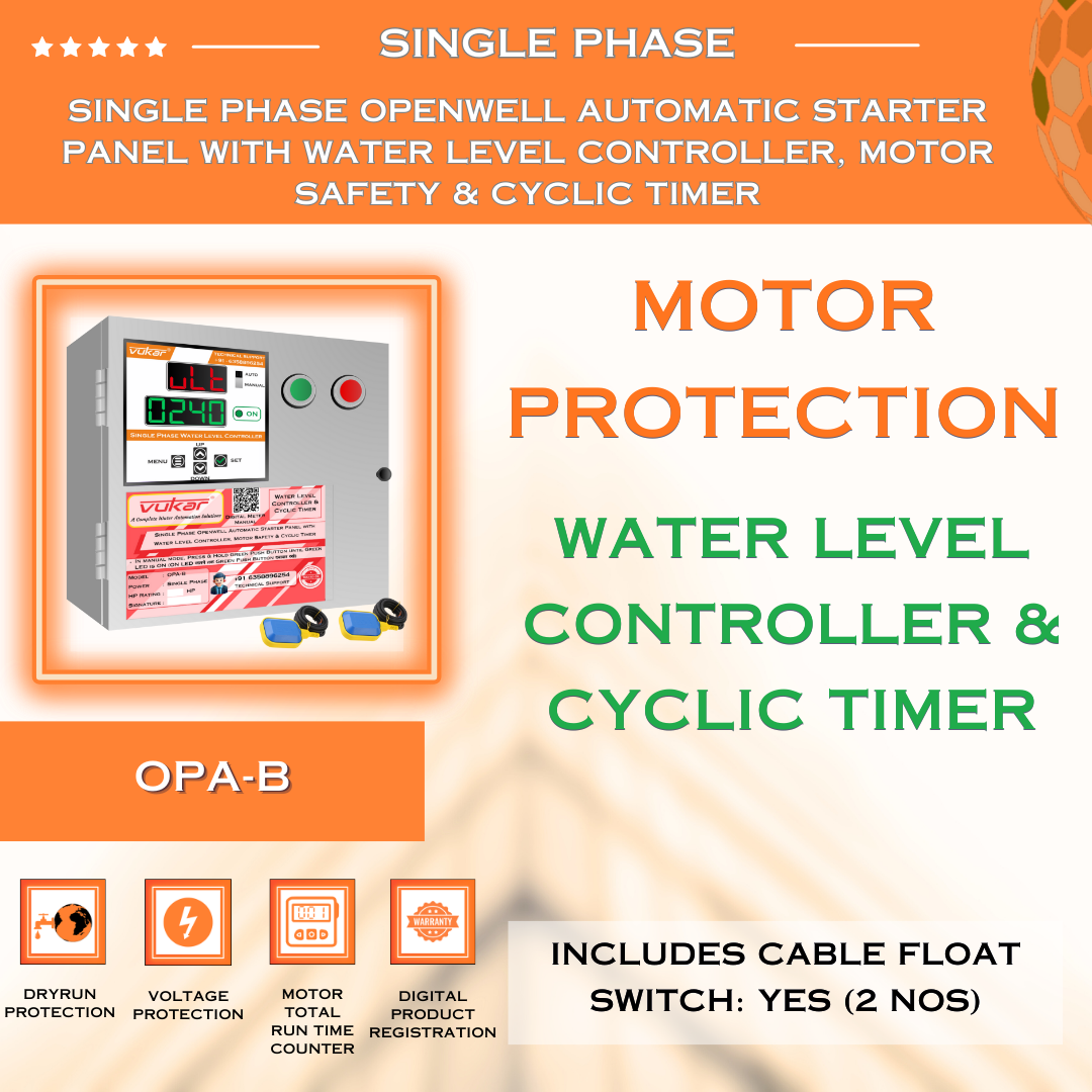 Single Phase Openwell Automatic Starter Panel with Water Level Controller, Motor Safety & Cyclic Timer (OPA-B)