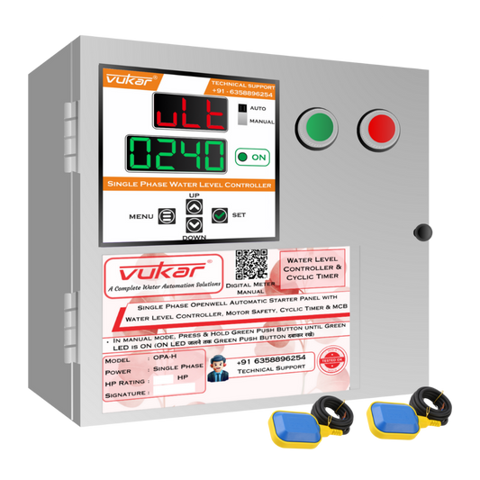 Single Phase Openwell Automatic Starter Panel with Water Level Controller, Motor Safety, Cyclic Timer & MCB (OPA-H)