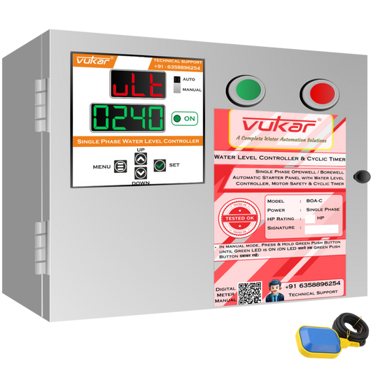 Single Phase Openwell / Borewell Automatic Starter Panel with Water Level Controller,  Motor Safety & Cyclic Timer (BOA-C)