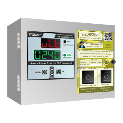 Heavy Duty Single Phase Digital Auto Switch with Motor Safety, Cyclic Timer & Clock Timer  (1-35A) (DEV-K3)