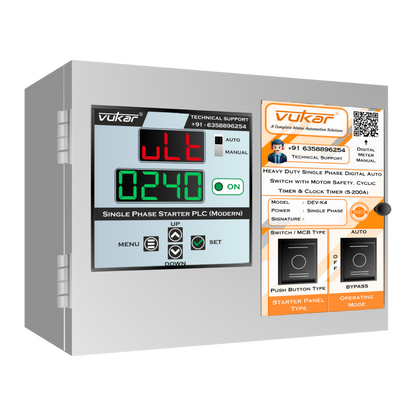 Heavy Duty Single Phase Digital Auto Switch with Motor Safety, Cyclic Timer & Clock Timer  (5-200A) (DEV-K4)