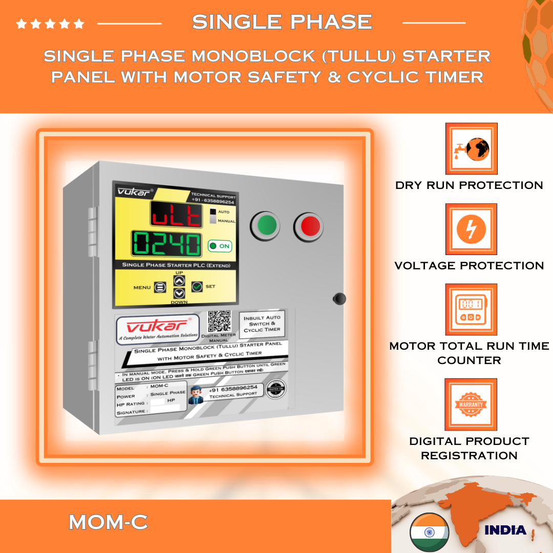 Single Phase Monoblock (Tullu) Starter Panel with Motor Safety & Cyclic Timer (MOM-C)