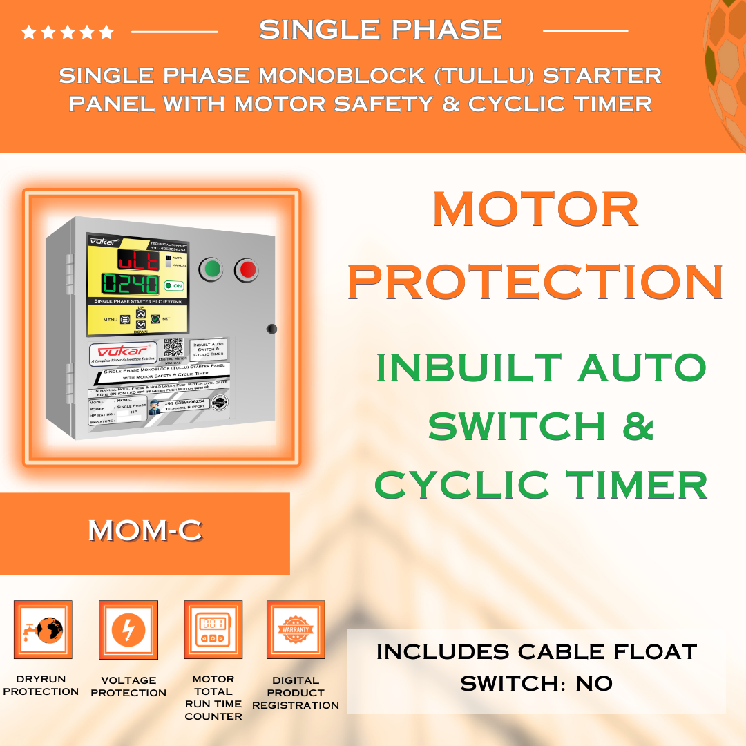 Single Phase Monoblock (Tullu) Starter Panel with Motor Safety & Cyclic Timer (MOM-C)
