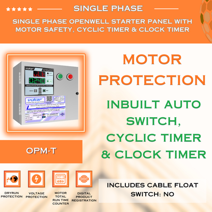 Single Phase Openwell Starter Panel with Motor Safety, Cyclic Timer & Clock Timer (OPM-T)