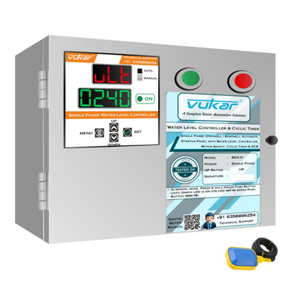 Single Phase Openwell / Borewell Automatic Starter Panel with Water Level Controller,  Motor Safety, Cyclic Timer & MCB (BOA-H)
