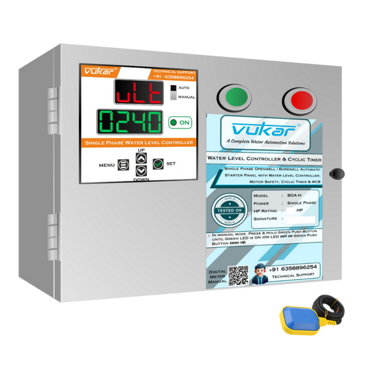 Single Phase Openwell / Borewell Automatic Starter Panel with Water Level Controller,  Motor Safety, Cyclic Timer & MCB (BOA-H)